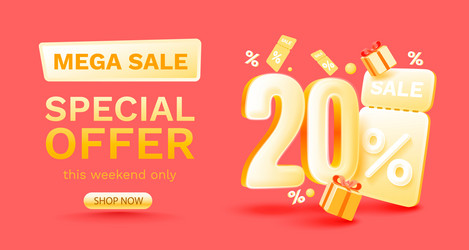 20 percent special offer mega sale check and gift vector