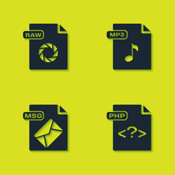 Set raw file document php msg and mp3 icon vector