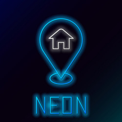 glowing neon line map pointer with house icon vector image