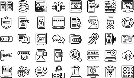 password protection icons set outline style vector image