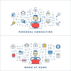 personal consulting work at home flat line icons vector