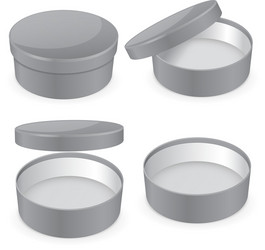 Round gray hat box open and closed empty carton vector