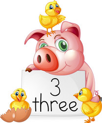 counting number three with pig and chicks vector image