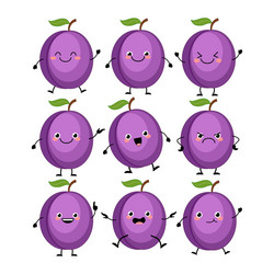 Cute plums characters set with different emition vector