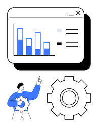 data analysis platform with bar chart gear symbol vector image
