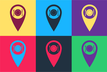 pop art map pointer with restaurant and cutlery vector image