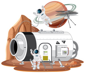 space station on planet with spaceship vector image