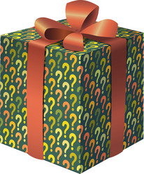 a colorful gift box with question marks print vector image