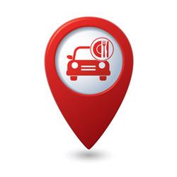 Car with fast food icon on red pointer vector