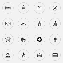 journey icons line style set with mountains vector image