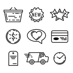 set 9 e-commerce and shopping web icons in line vector image