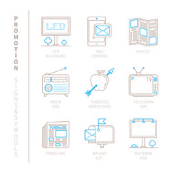 set of promotion icons and concepts in mono thin vector image