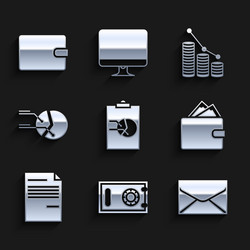 set clipboard with graph chart safe envelope vector image