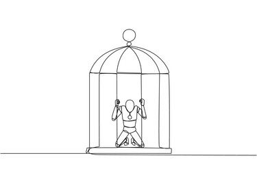 single continuous line drawing robot trapped vector image