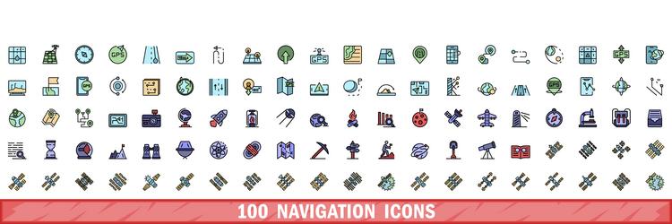 100 navigation icons set color line style vector image