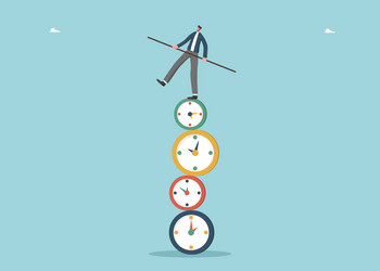 man balancing on cubes with plan inscription vector image
