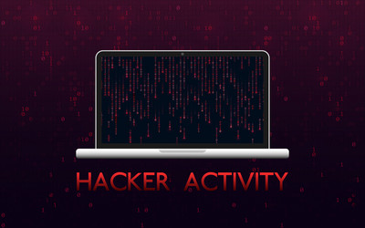 Hacker activity concept hacked laptop on red vector