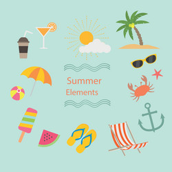 set of summer elements in flat design vector image