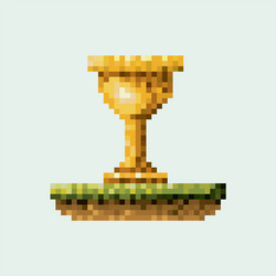 Color pixelated golden trophy in meadow vector