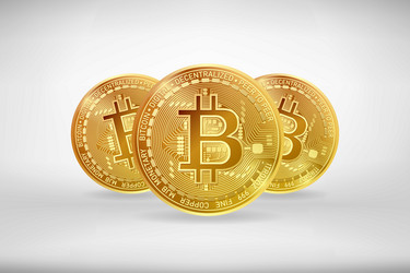 golden bitcoin icons with shadows isolated vector image