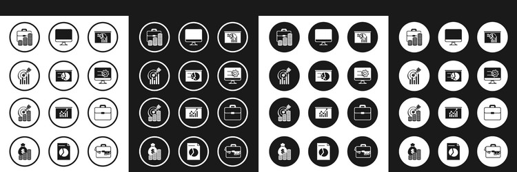 Set board with graph chart target briefcase vector