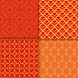 Red Geometric Asian Pattern Set vector image