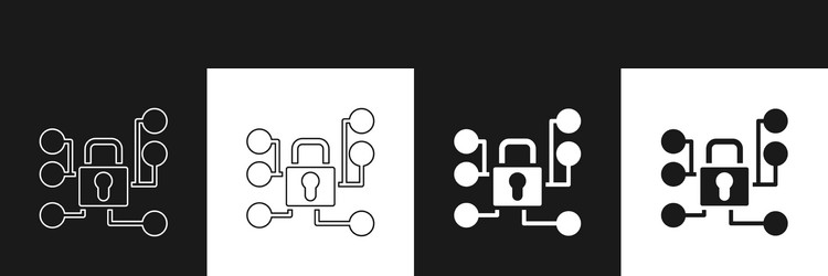 Set cyber security icon isolated on black vector