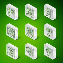 set line 3d scanner isometric cube with printer vector image