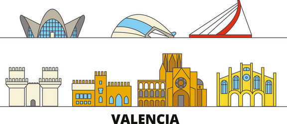 Spain valencia flat landmarks vector