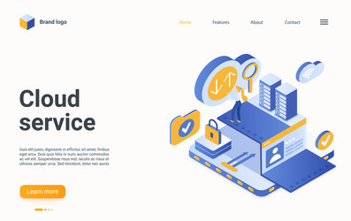 Cloud data service isometric landing page user vector