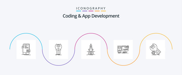 coding and app development line 5 icon pack vector image