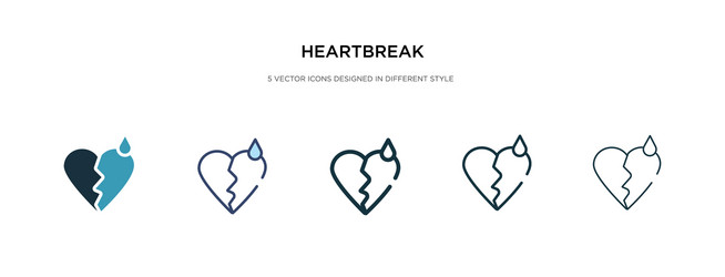 Heartbreak icon in different style two colored vector