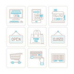 set of shopping icons and concepts in mono thin vector