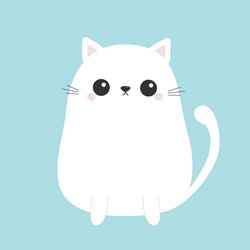 White cute sitting cat baby kitten kawaii animal vector