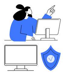 woman pointing while working at computer vector image
