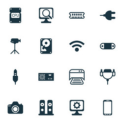 set of 16 computer hardware icons includes vector image