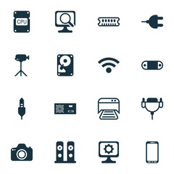 set of 16 computer hardware icons includes vector