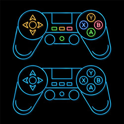 glowing joystick line icon color set vector image
