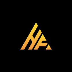 h f monogram initial logo with a yellow triangle vector image