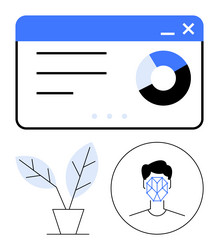 data dashboard with pie chart facial recognition vector image