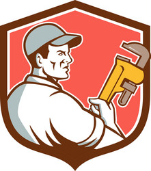 plumber monkey wrench side shield retro Vector Image