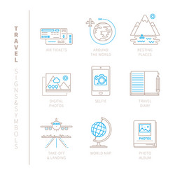 set of travel icons and concepts in mono thin vector