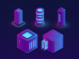 set technology elements server room cloud data vector image