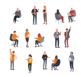 set workers communicate or talk with a client vector image