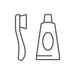 Toothpaste and brush line outline icon vector