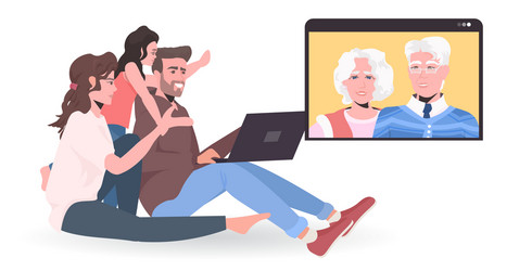 Young family having virtual meeting vector