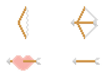 A collection of heart and arrow in pixel style vector