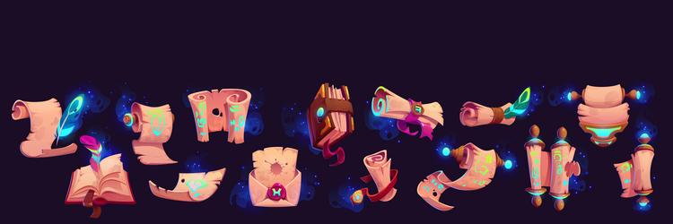 Magic Scroll & Book Icon - Fantasy UI vector image