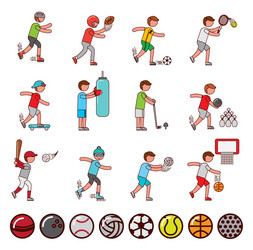 bundle athletes and sports equipment icons Vector Image