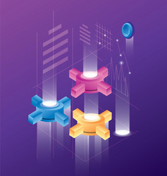 gears settings with data center icons vector image